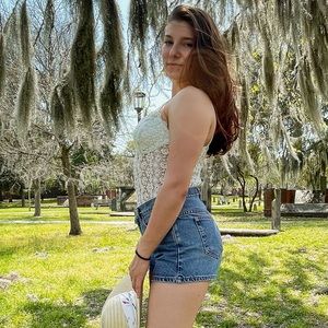 H&M White Floral Lace Design Bodysuit